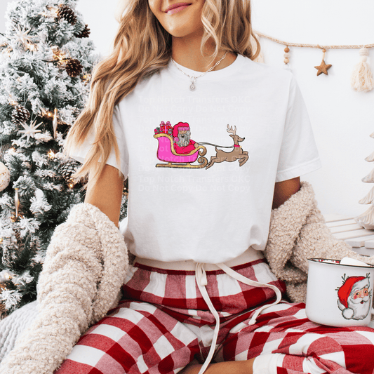 Santa Wearing Red on Pink Sley DTF Transfer