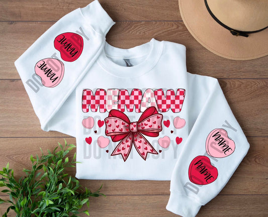 Memaw DTF Transfer “Leave name for sleeve hearts in checkout notes”