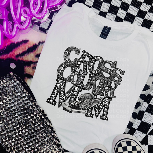Cross Country Mom - Faux Rhinestone DTF Transfer