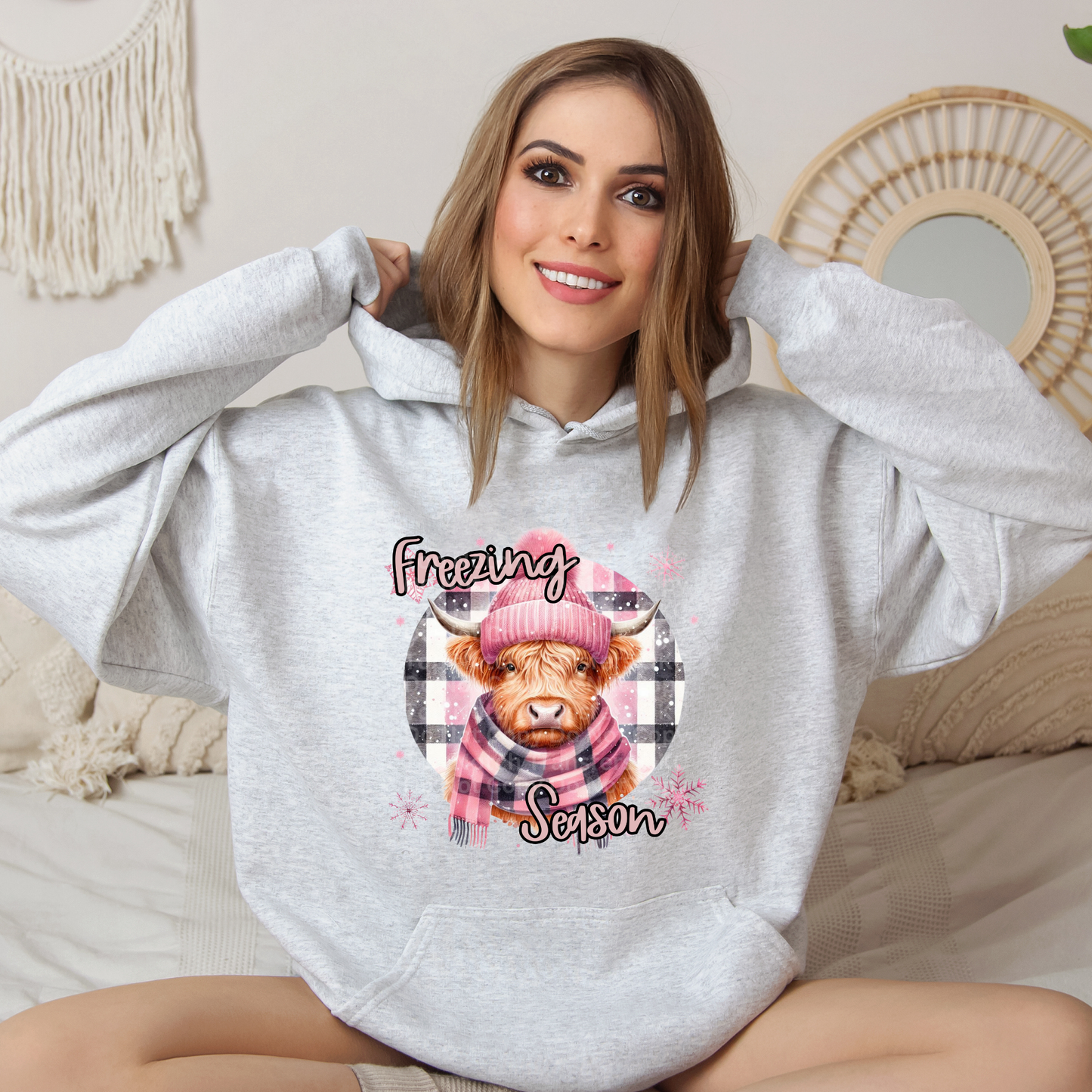 Freezing Season Highland Cow (Pink) DTF Transfer