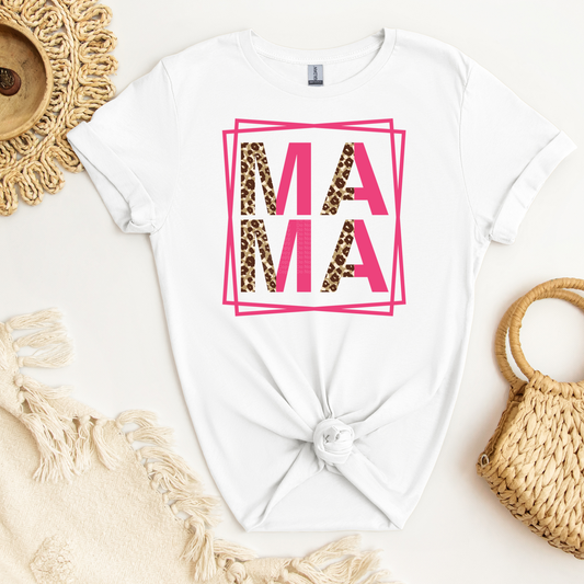 Mama Half Pink Half Leopard Square Frame DTF Transfer