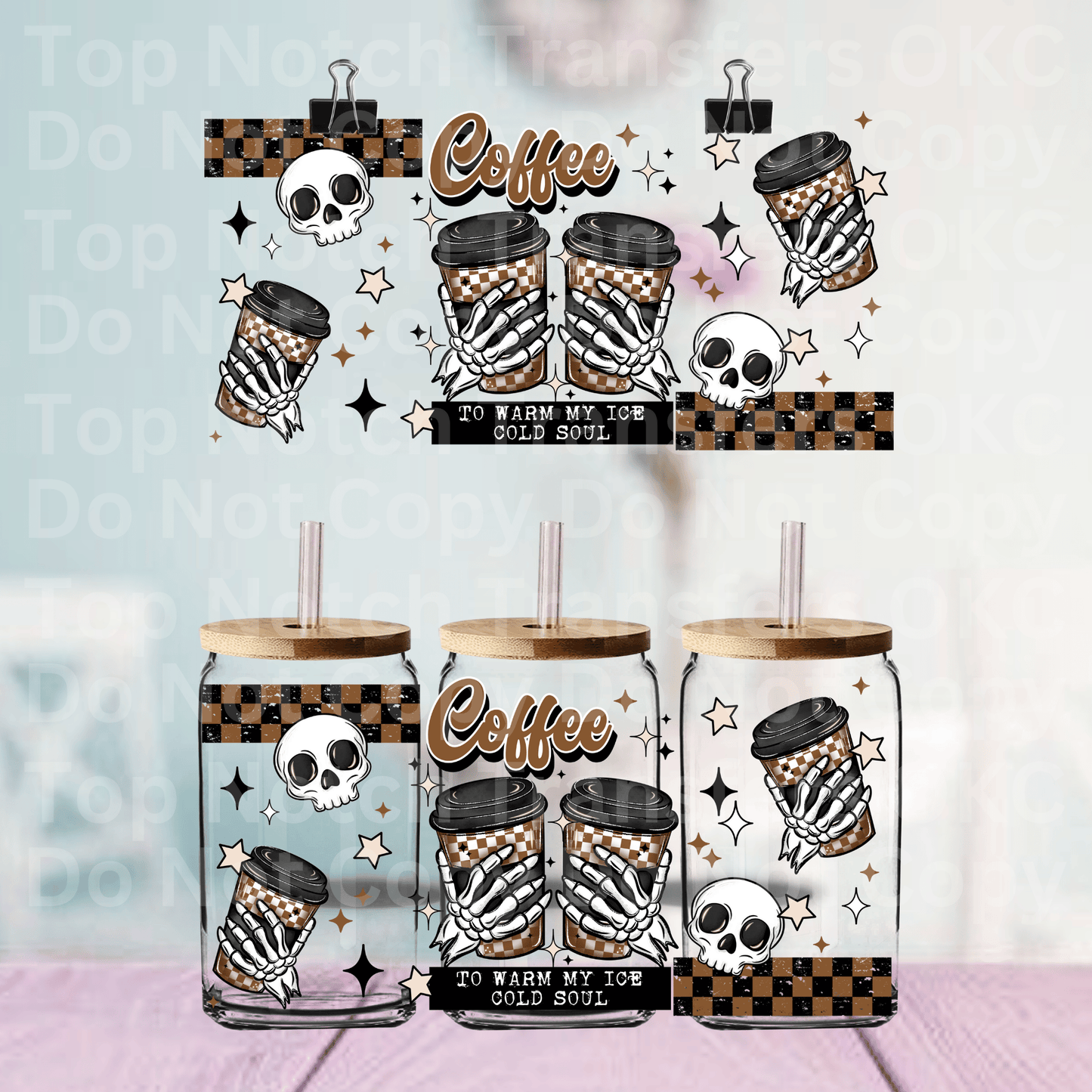 Coffee Skellies UV DTF 16 oz Cup Wrap