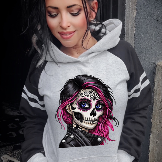 Female Skull with Purple Hair DTF Transfer
