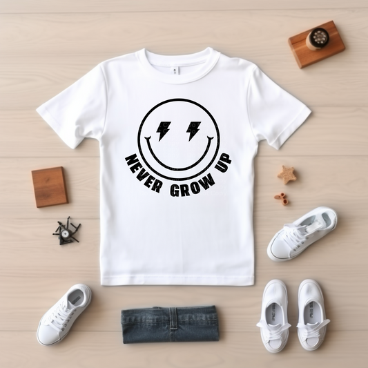 Never Grow Up Smiley DTF Transfer