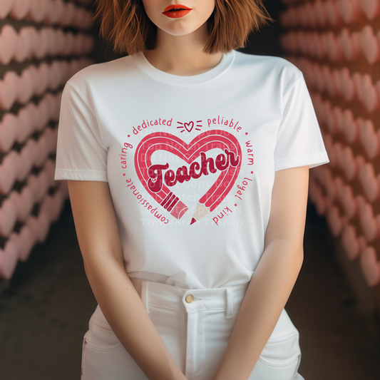 Teacher Pencil Heart DTF Transfer