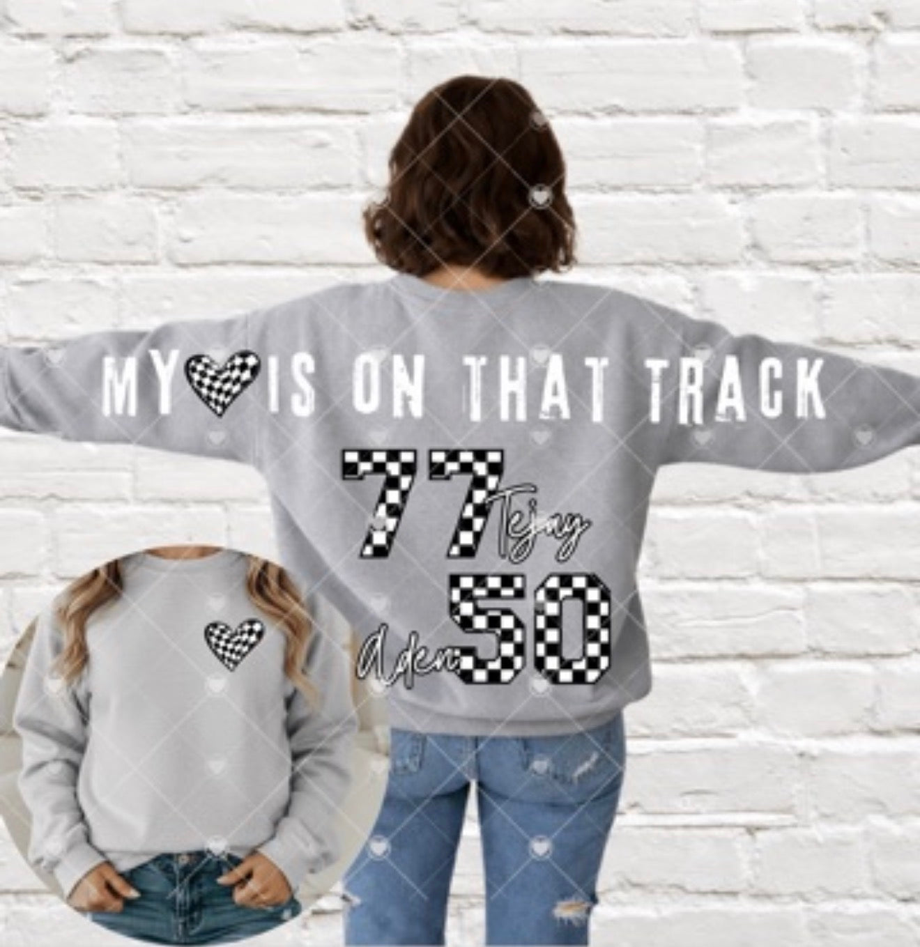 My Heart Is On That Field”Across the Back & Front pocket DTF Transfer “Leave Custom info in checkout notes- number, name, softball or baseball on orders that have both”