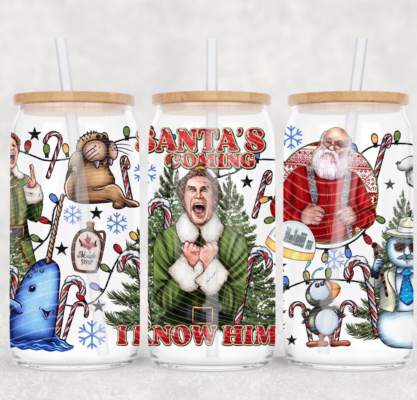 Santa’s Coming I Know Him UV DTF 16oz Cup Wrap
