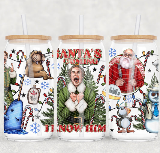 Santa’s Coming I Know Him UV DTF 16oz Cup Wrap