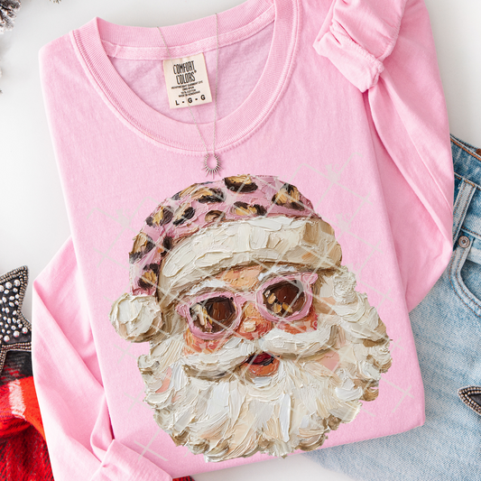 RTS Hand Painted Santa w/ Leopard Print Hat ADULT DTF Transfer