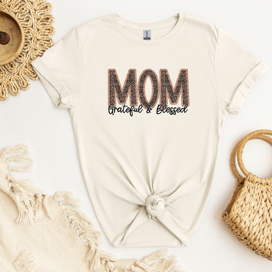 Grateful & Blessed Mom Leopard Print DTF Transfer