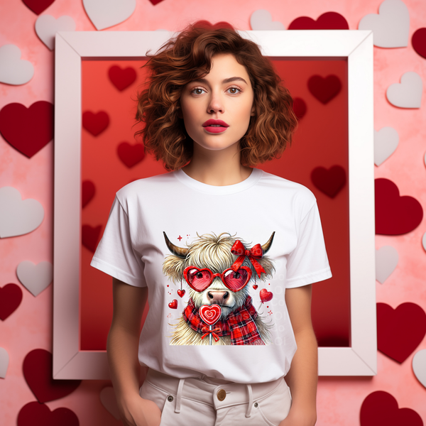 Highland Cow Heart Glasses (Red) DTF Transfer