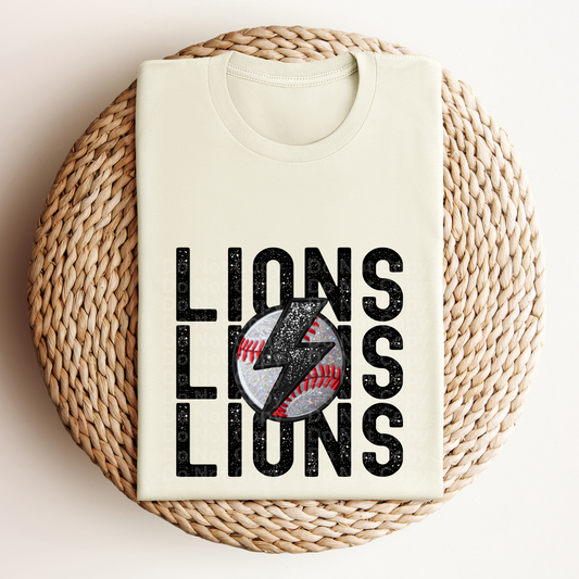 Stacked Lions Baseball DTF Transfer