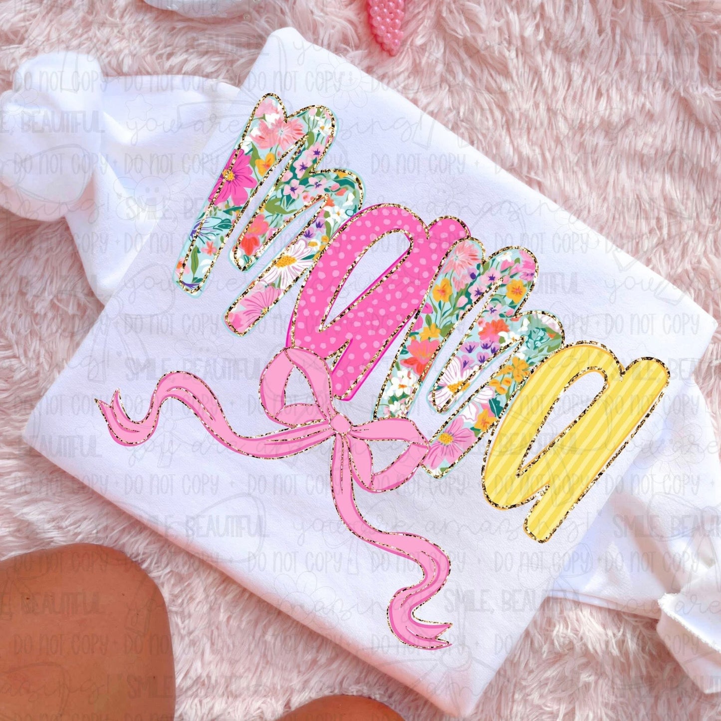 Mama Floral w/ gold details & bow DTF Transfer