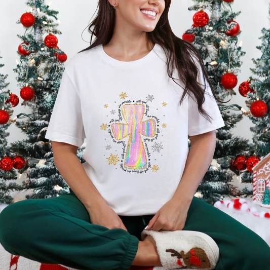 With God all Things Are Possible Iridescent Cross & Snowflakes DTF Transfer