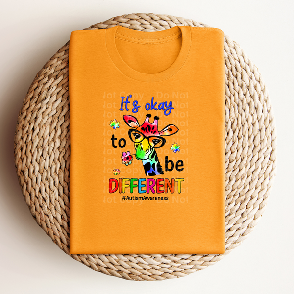 It's Okay to be different #AutismAwareness Giraffe Multi-colored DTF Transfer