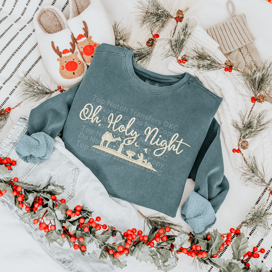 Oh, Holy Night Ivory Faux Embroidery DTF Transfer
