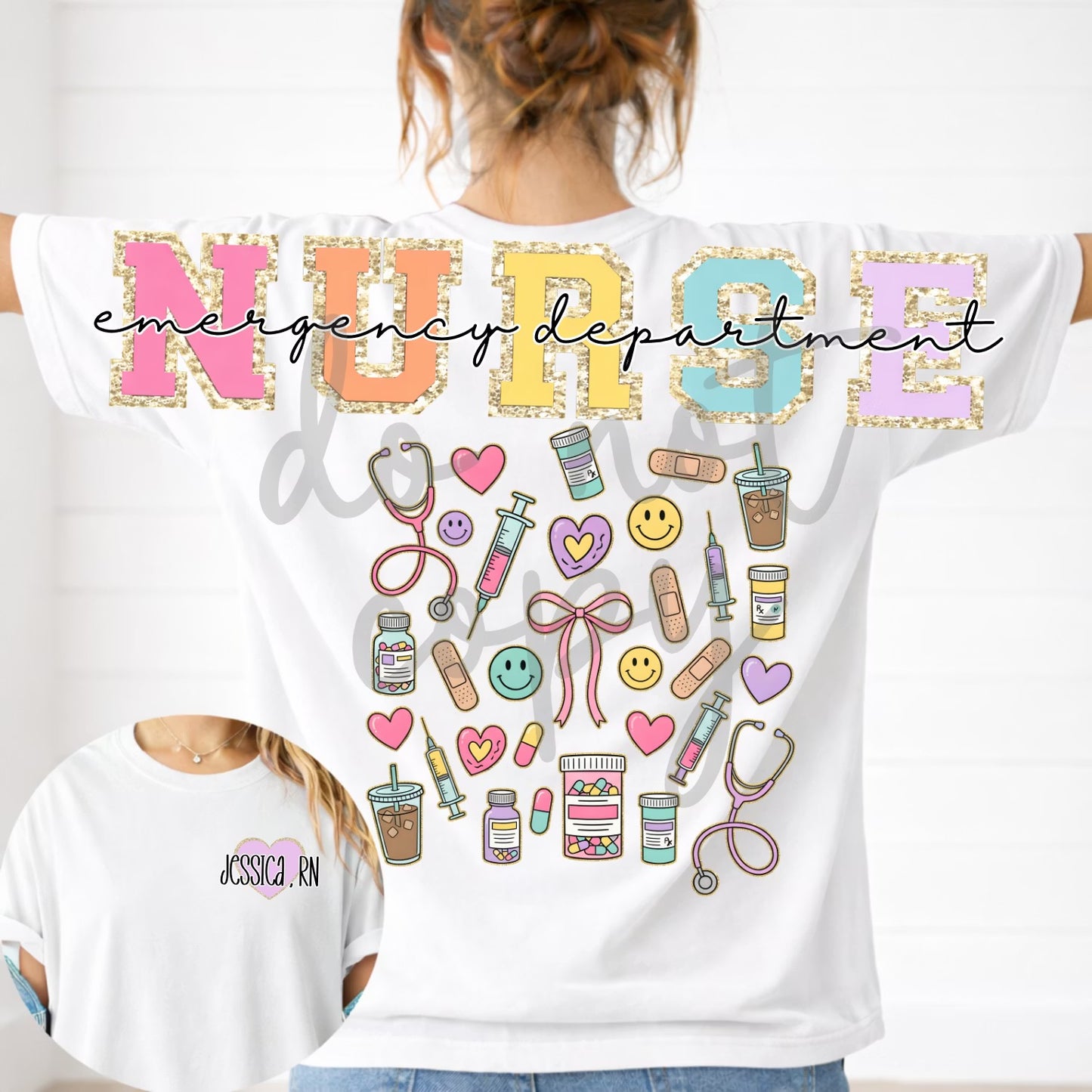 Nurse Full Back & Pocket DTF Transfer “Leave Name, Pocket Color and Cursive Back Text  in checkout notes”