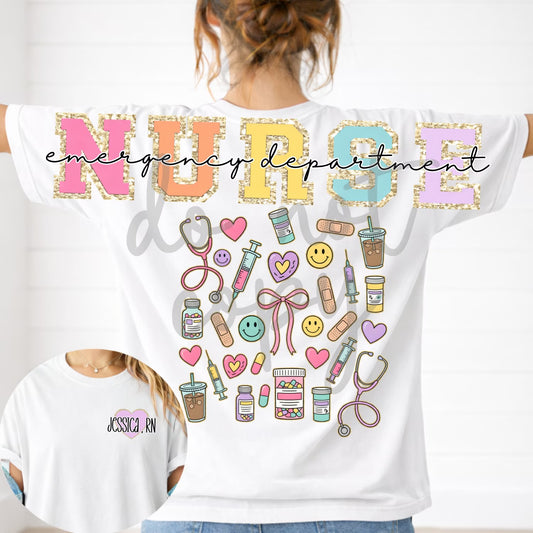 Nurse Full Back & Pocket DTF Transfer “Leave Name, Pocket Color and Cursive Back Text  in checkout notes”