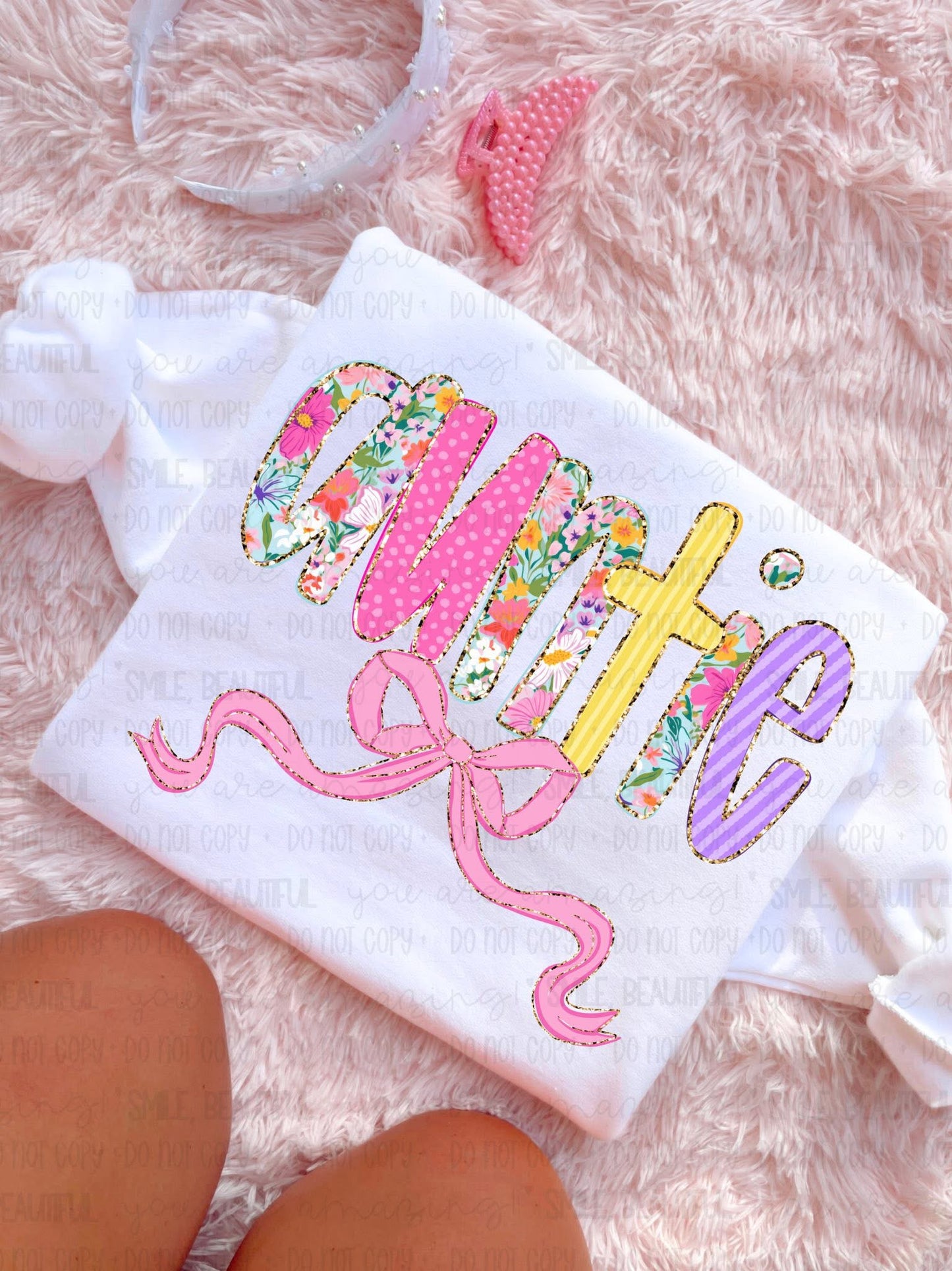 Auntie Floral w/ gold details & bow DTF Transfer