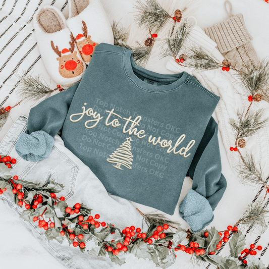 Joy To the World Ivory Faux Embroidery DTF Transfer