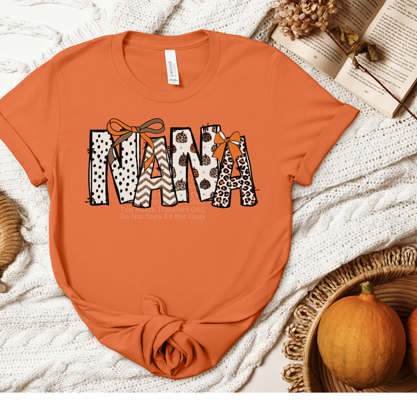 Nana Fall Letters W/Bows DTF Transfer