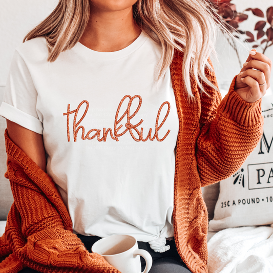 Thankful Faux Glitter Embroidery DTF Transfer