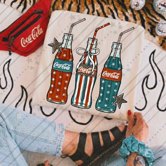 Patriotic Coca Cola Glass Bottles DTF Transfers