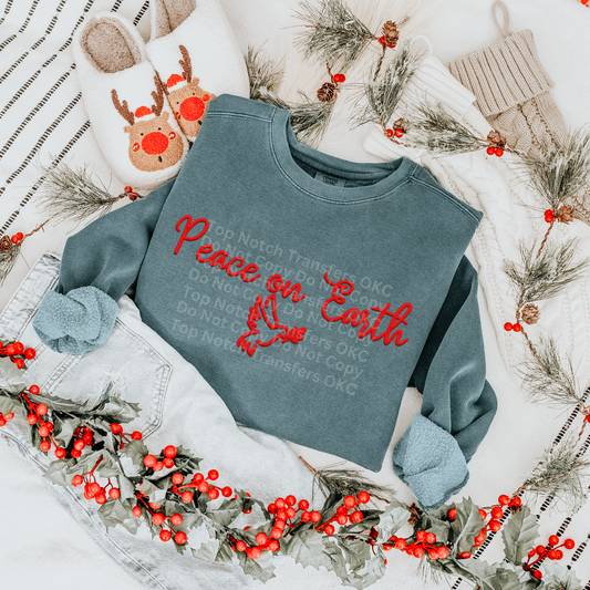 Peace On Earth Red Faux Embroidery DTF Transfer