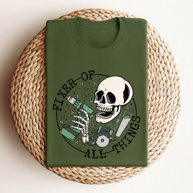 Fixer Of All Things Skeleton W/Green Drill Black DTF Transfer