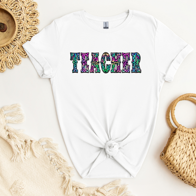 Teacher - Blue/Green/Purple Cheetah Print DTF Transfer