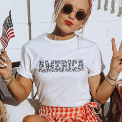 America blue floral The Land of the Free distressed DTF Transfer