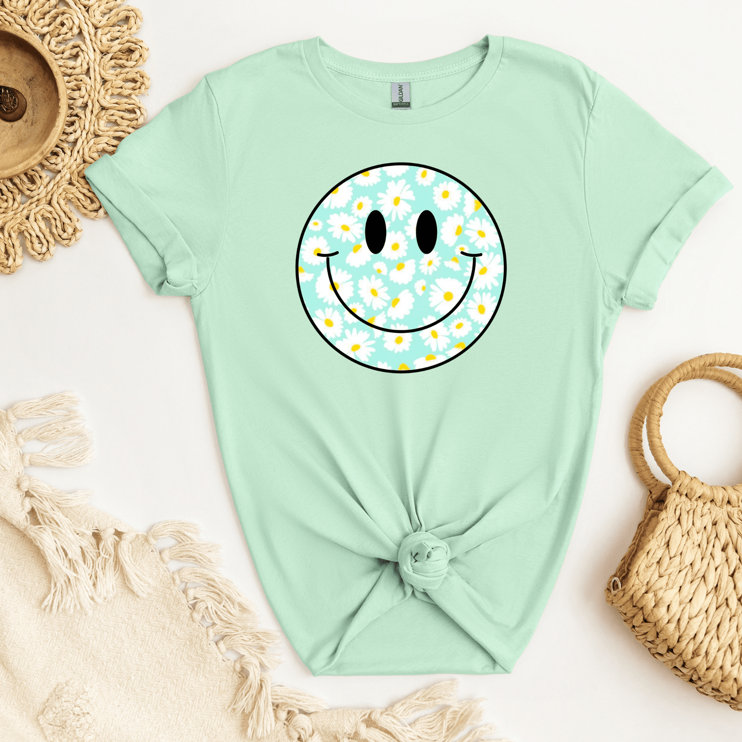 Blue Daisy Smiley DTF Transfer