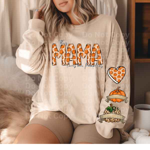 This Mama Loves her Pumpkins DTF Transfer*Sleeve designs ordered separately- list names needed in checkout notes*