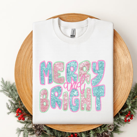 Merry and Bright Pastel Pink & Blue DTF Transfer