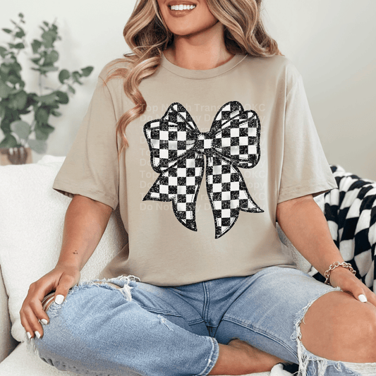 Checkered Blk/White Bow DTF Transfer