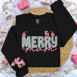 Merry Mom Faux Embroidery DTF Transfer