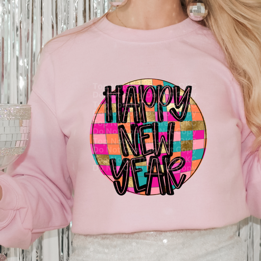 Happy New Year Pink, Gold & Blue DTF Transfer