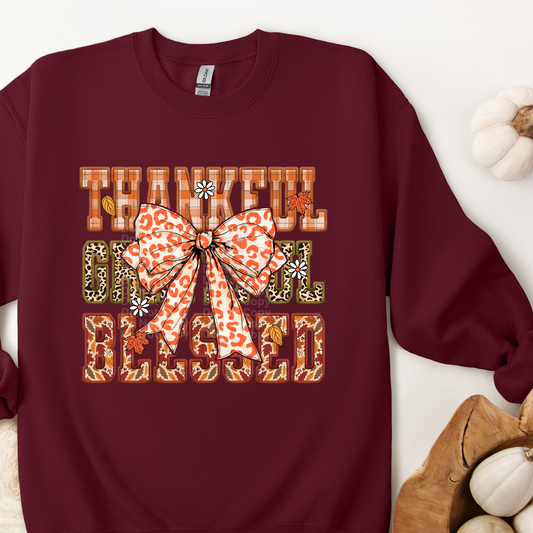 Thankful Grateful Blessed w/Orange Cheetah Print Bow DTF Transfer