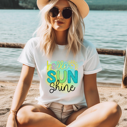 Hello Sun Shine Blue & Yellow DTF Transfer