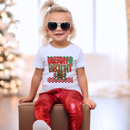 Merry & Bright Bow - Faux Glitter DTF Transfer