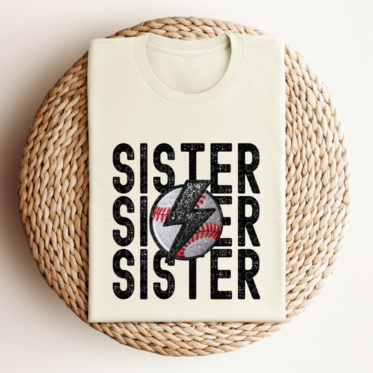 Stacked Baseball Sister DTF Transfer