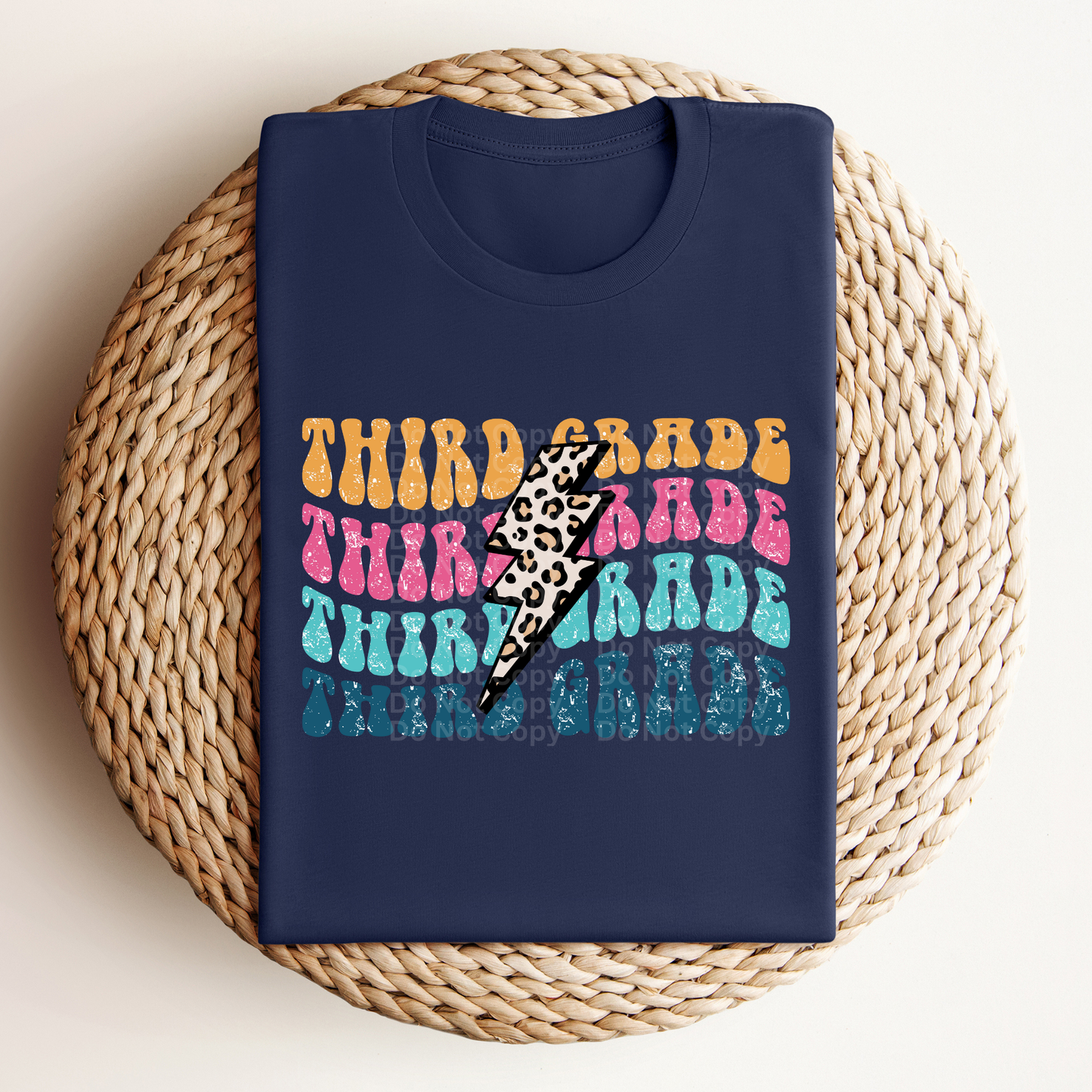 Third Grade Colorful/Stacked with Leopard Bolt DTF Transfer