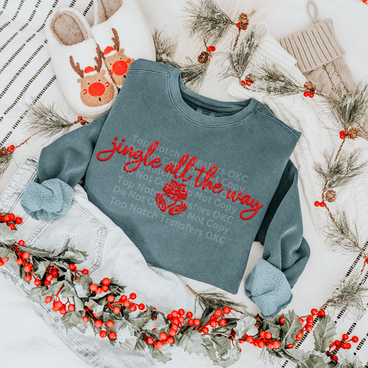 Jingle All the Way Red Faux Embroidery DTF Transfer