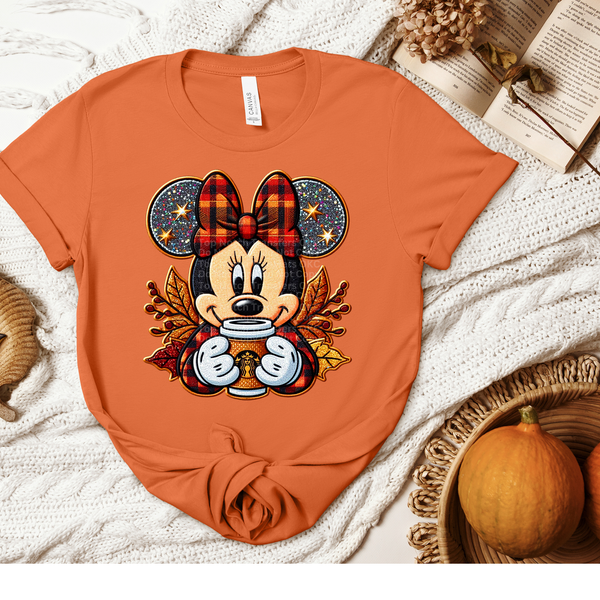 M. Mouse w/Coffee Faux Embroidery DTF Transfer