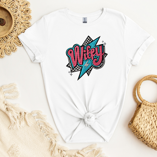 Wifey Blue Bolt/Checkered DTF Transfer