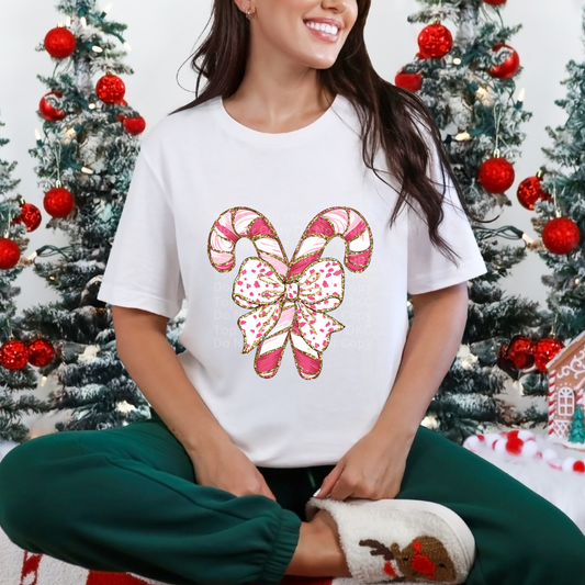 Pink Candy Canes with Bow DTF Transfer