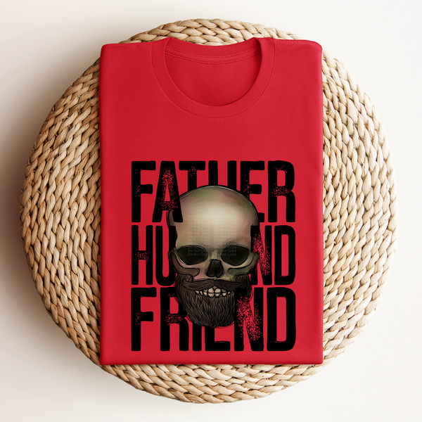 Father Husband Friend Stacked Bearded Skull DTF Transfer