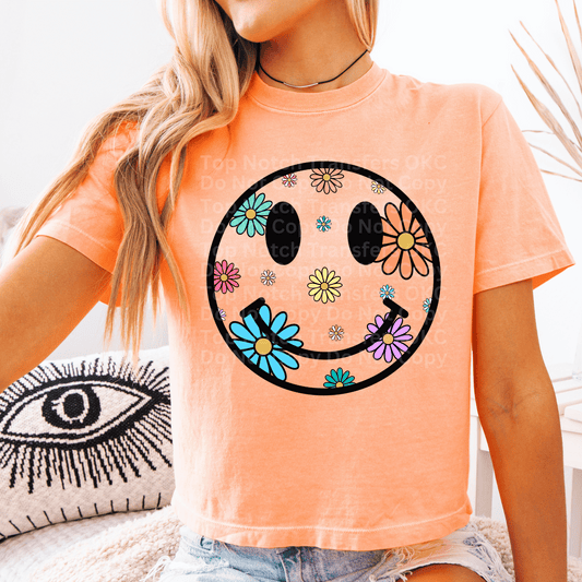 Bright Flowers Smiley Face DTF Transfer