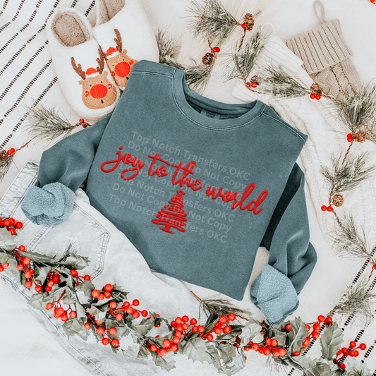 Joy To the World Red Faux Embroidery DTF Transfer