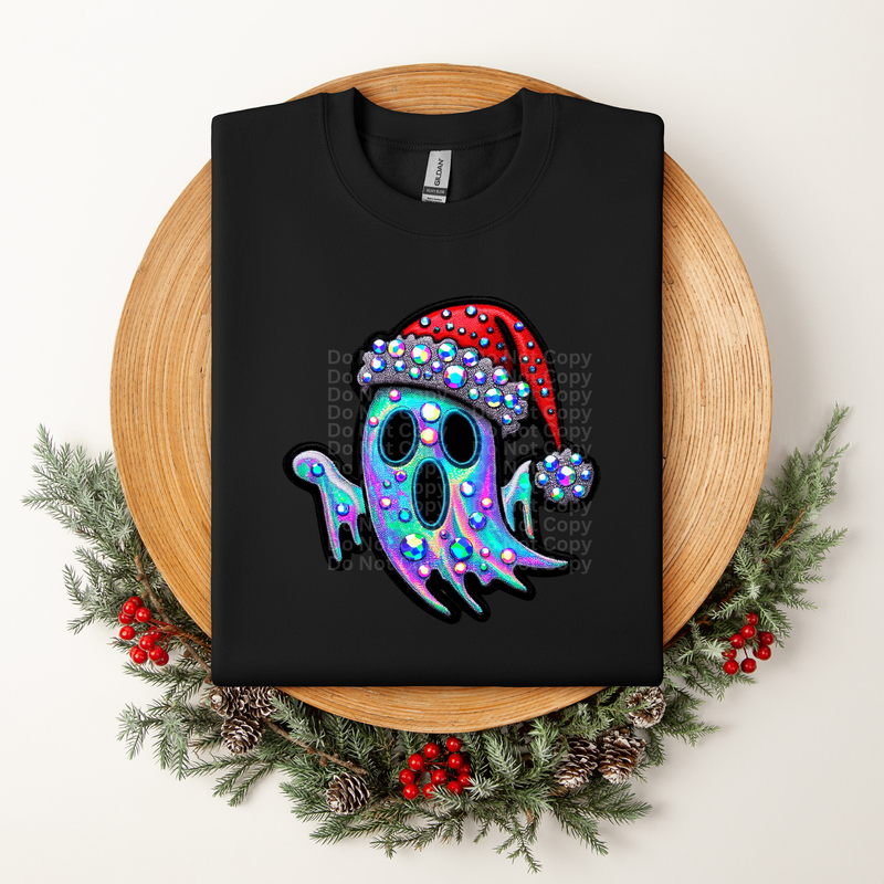 Ghost with Santa Hat and Faux Rhinestones DTF Transfer